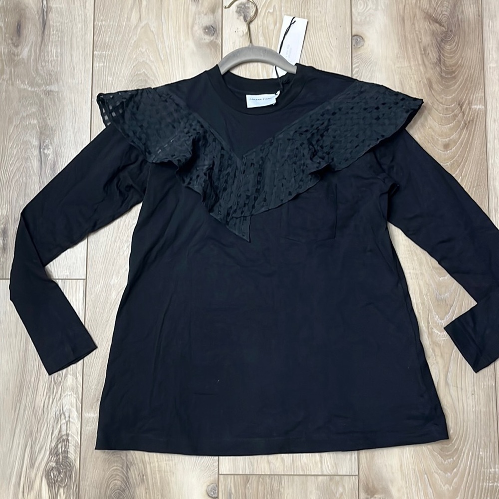 Fabiana Pigna Freja Long Sleeve Mix Tee - Ruffle Black Size Small NEW